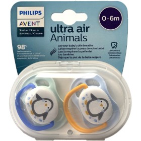 Philips Ultra Air Orthodontic Pacifiers Silicone Animals - Mint / Light Blue for 0-6 months 2pcs