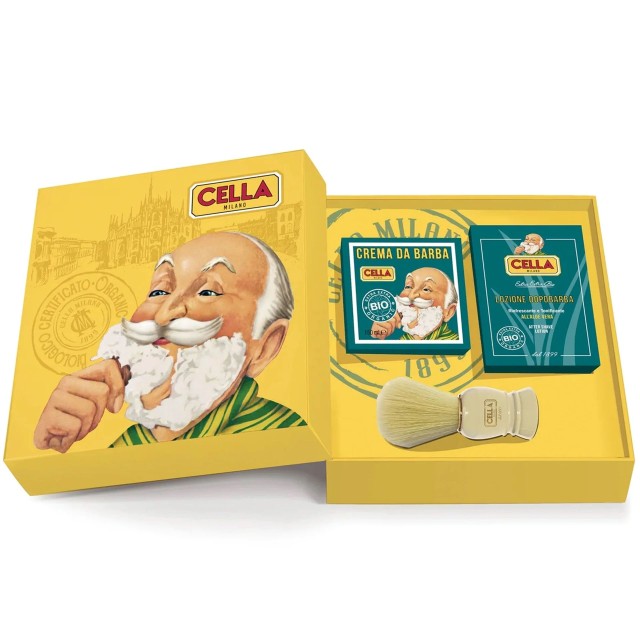Cella Milano Aloe Organic Total Shaving Gift Box Set (Shaving Cream Bowl,Aftershave Lotion,Shaving Brush)