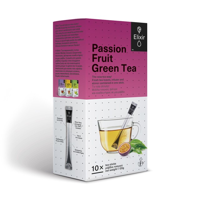 ELIXIR TEA Passion Fruit Green Tea 10 tea sticks