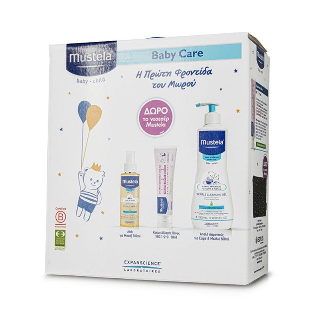 MUSTELA Promo Pack: Gentle Cleansing Gel 500ml & Vitamin Barrier Cream 50ml & Baby Oil 110ml & Gift Bag