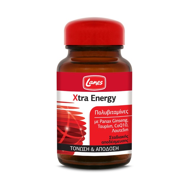LANES Multivitamins Xtra Energy - 30 tablets in a glass bottle.