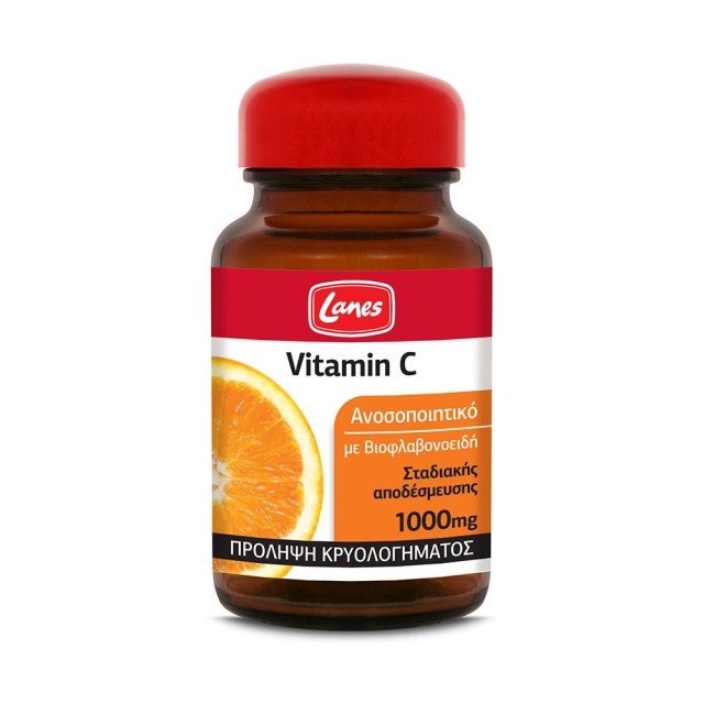 LANES Vitamin C 1000mg - 30 tablets in a glass bottle.