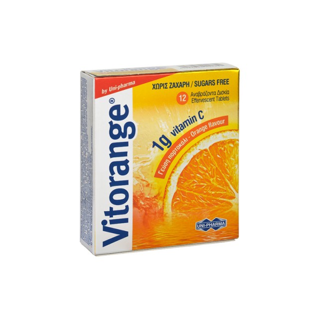 UNI-PHARMA Vitorange Nutritional Supplement Contributing to the good functioning of the immune system with orange flavor 12 Tablets