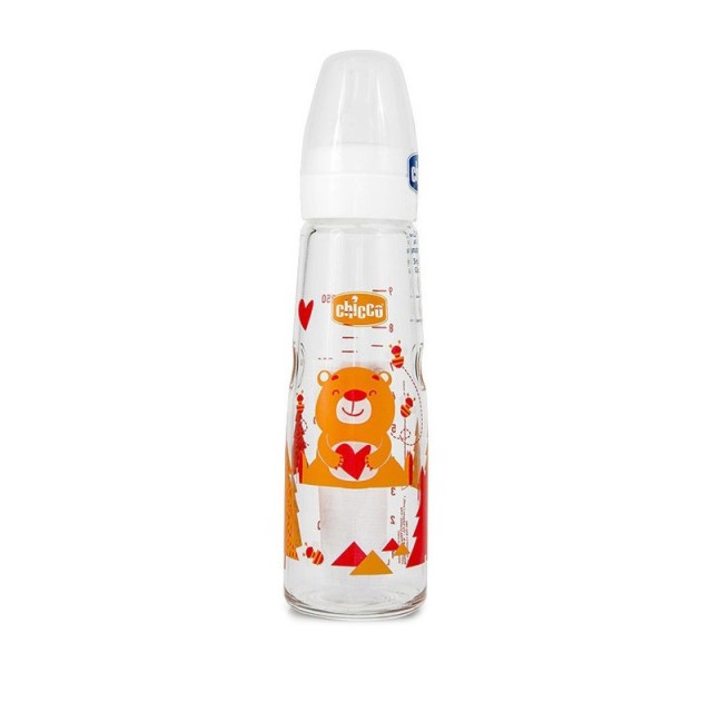 CHICCO Simply Glass Glass Baby Bottle Orange Teddy Bear 0m + 240ml
