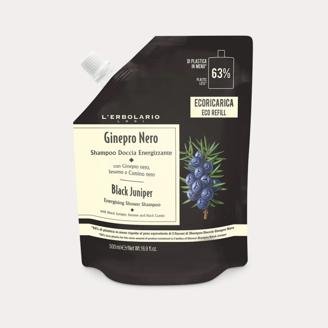 LErbolario Black Juniper Eco Refill Energising Shower Shampoo 500ml