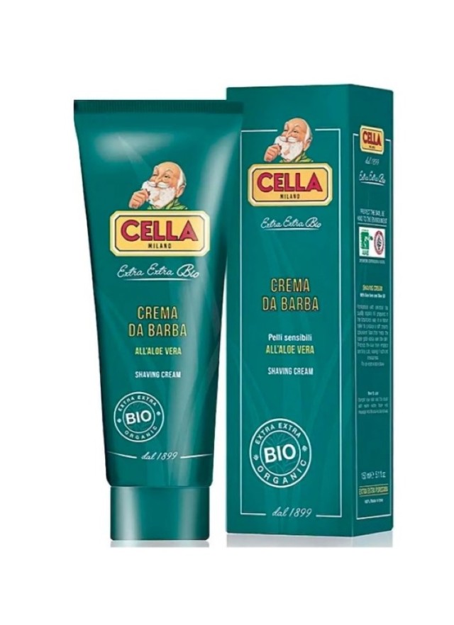 Cella Milano shaving cream tube bio/organic with aloe vera (sensitive skin) 150ml(5.1fl.oz.)